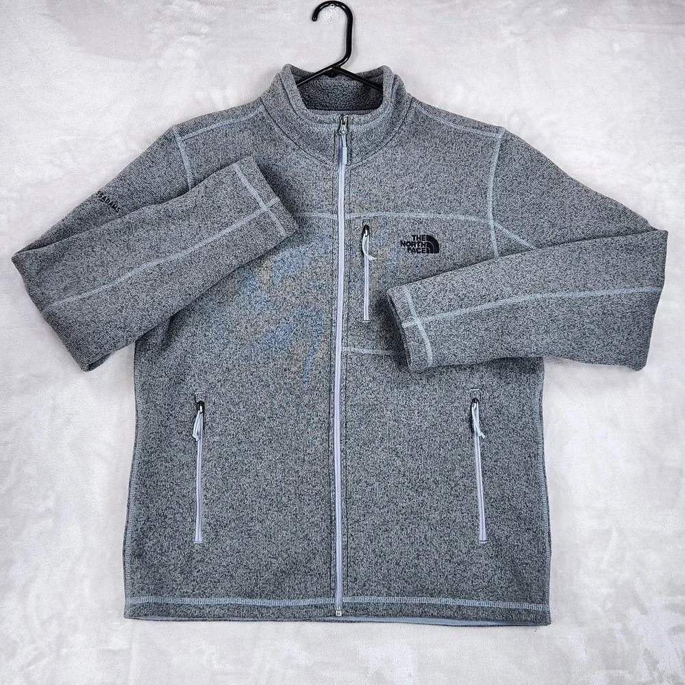 The North Face Jacket Mens Large Gray Sweater Fleece Full Zip Moss Adams Logo
